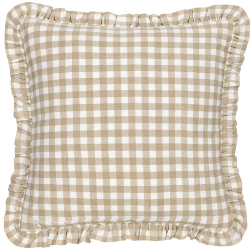 Check Beige Cushions - Maude Gingham Reversible Piped Cushion Cover Natural furn.
