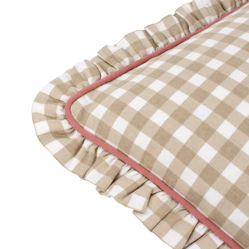 Check Beige Cushions - Maude Gingham Reversible Piped Cushion Cover Natural furn.