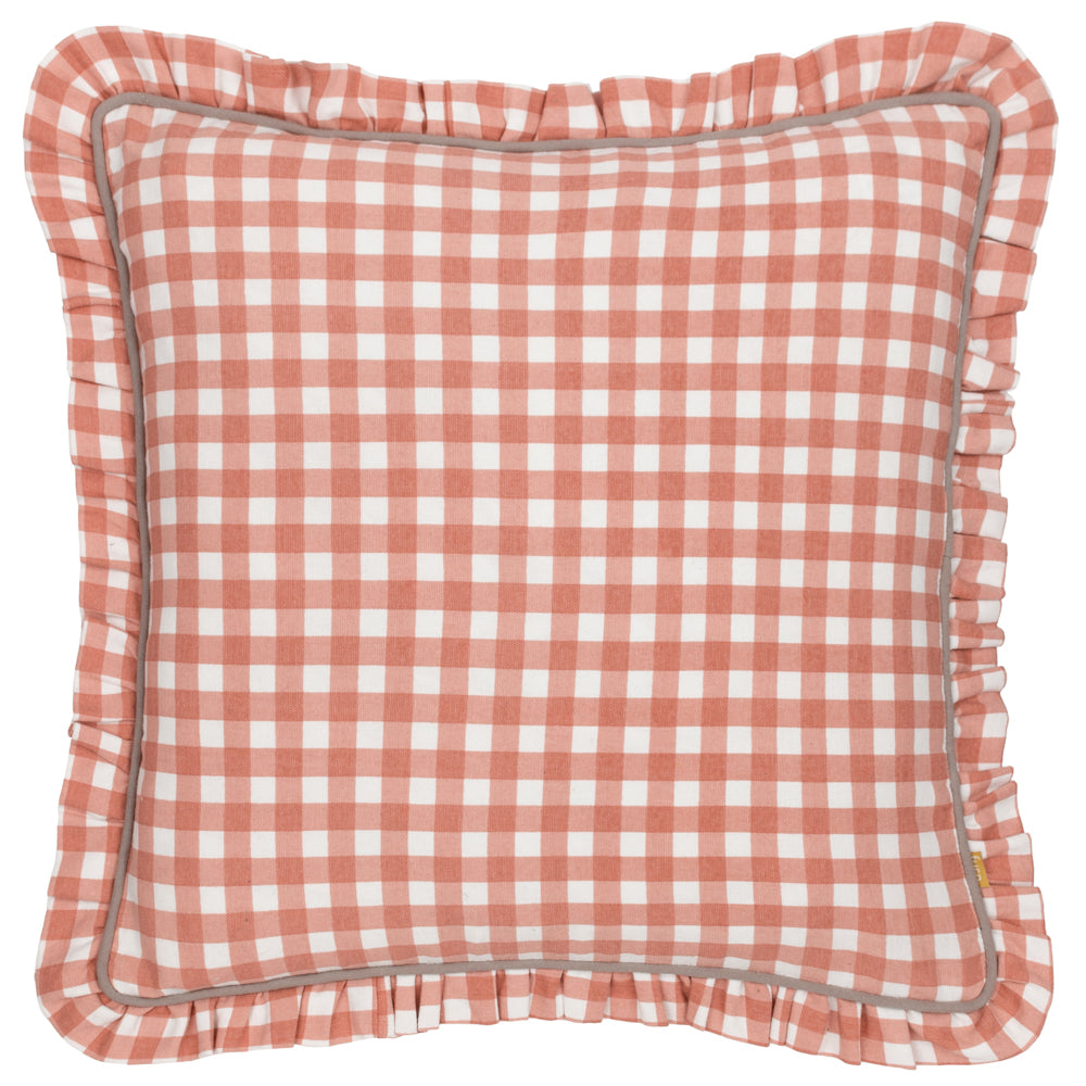 Maude Gingham Reversible Piped Cushion Rose