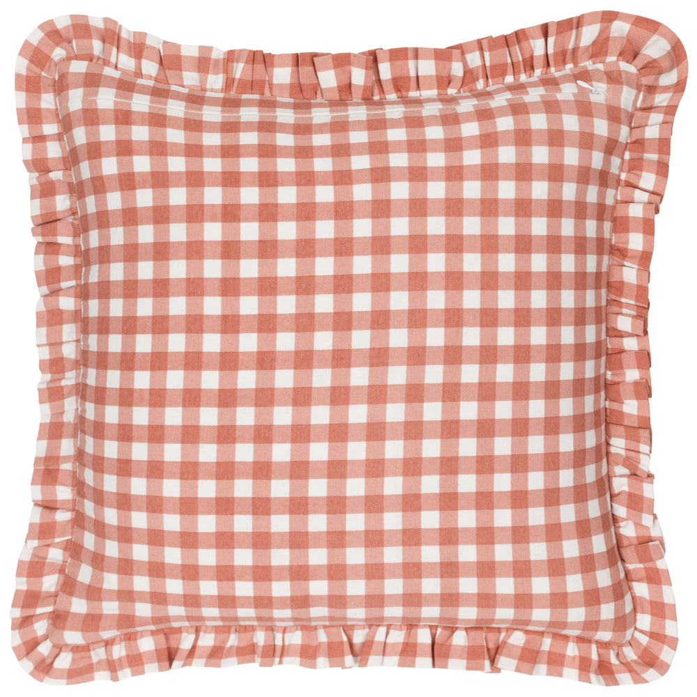 Maude Gingham Reversible Piped Cushion Rose