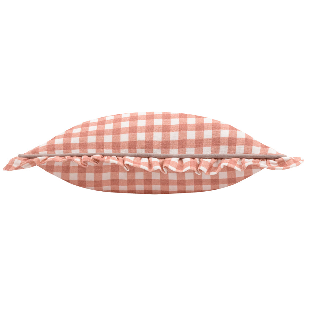 Maude Gingham Reversible Piped Cushion Rose