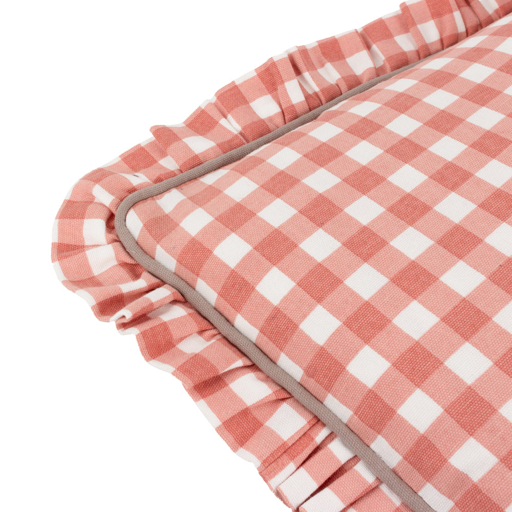 Maude Gingham Reversible Piped Cushion Rose