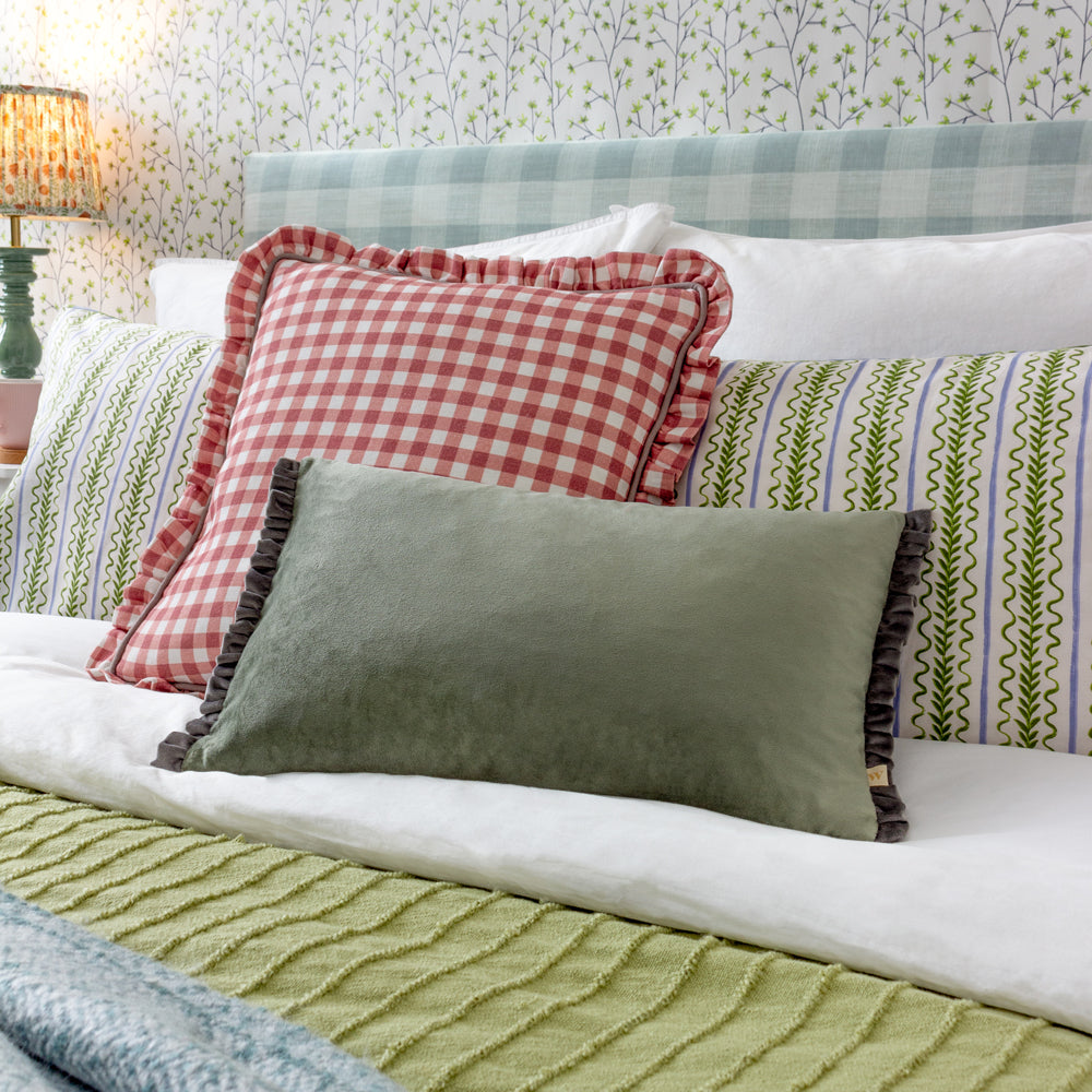 Maude Gingham Reversible Piped Cushion Rose