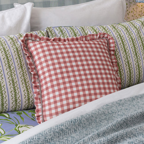 Check Pink Cushions - Maude Gingham Reversible Piped Cushion Cover Rose furn.