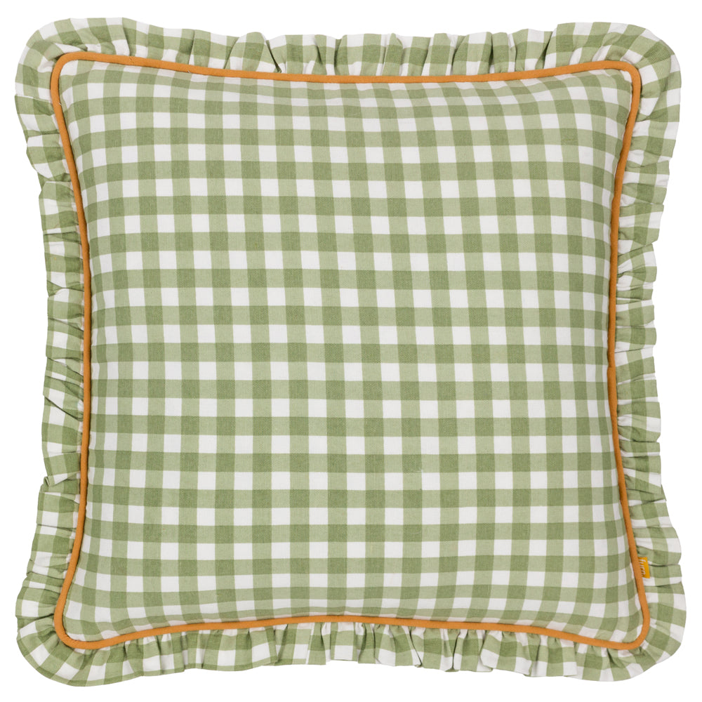 Maude Gingham Reversible Piped Cushion Sage