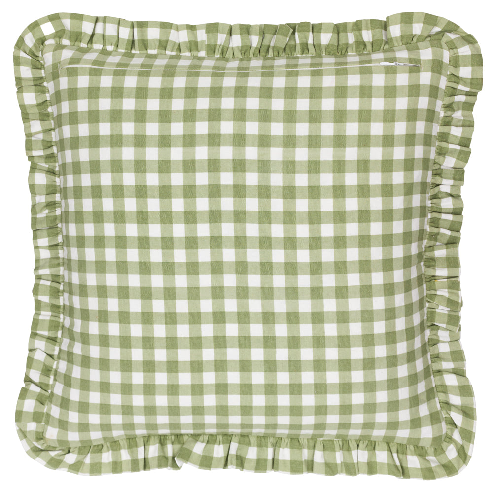 Maude Gingham Reversible Piped Cushion Sage