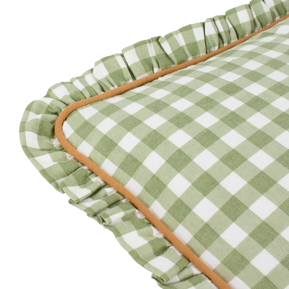 Maude Gingham Reversible Piped Cushion Sage
