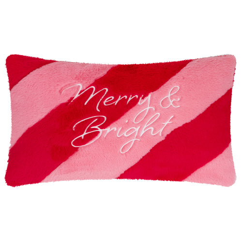 Striped Red Cushions - Merry & Bright Faux Fur Stripe Cushion Cover Red/Pink Furn