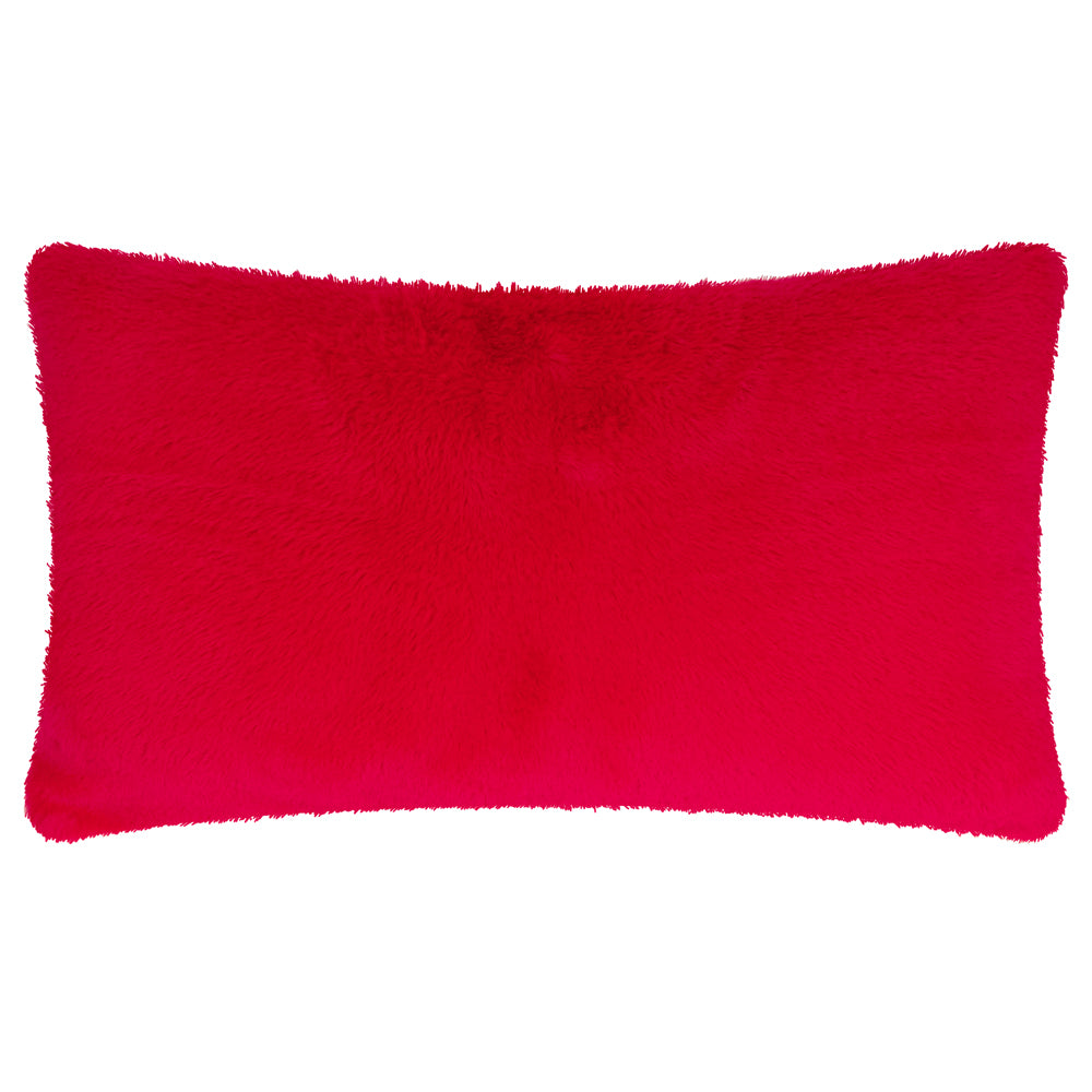 Merry & Bright Faux Fur Stripe Cushion Red/Pink