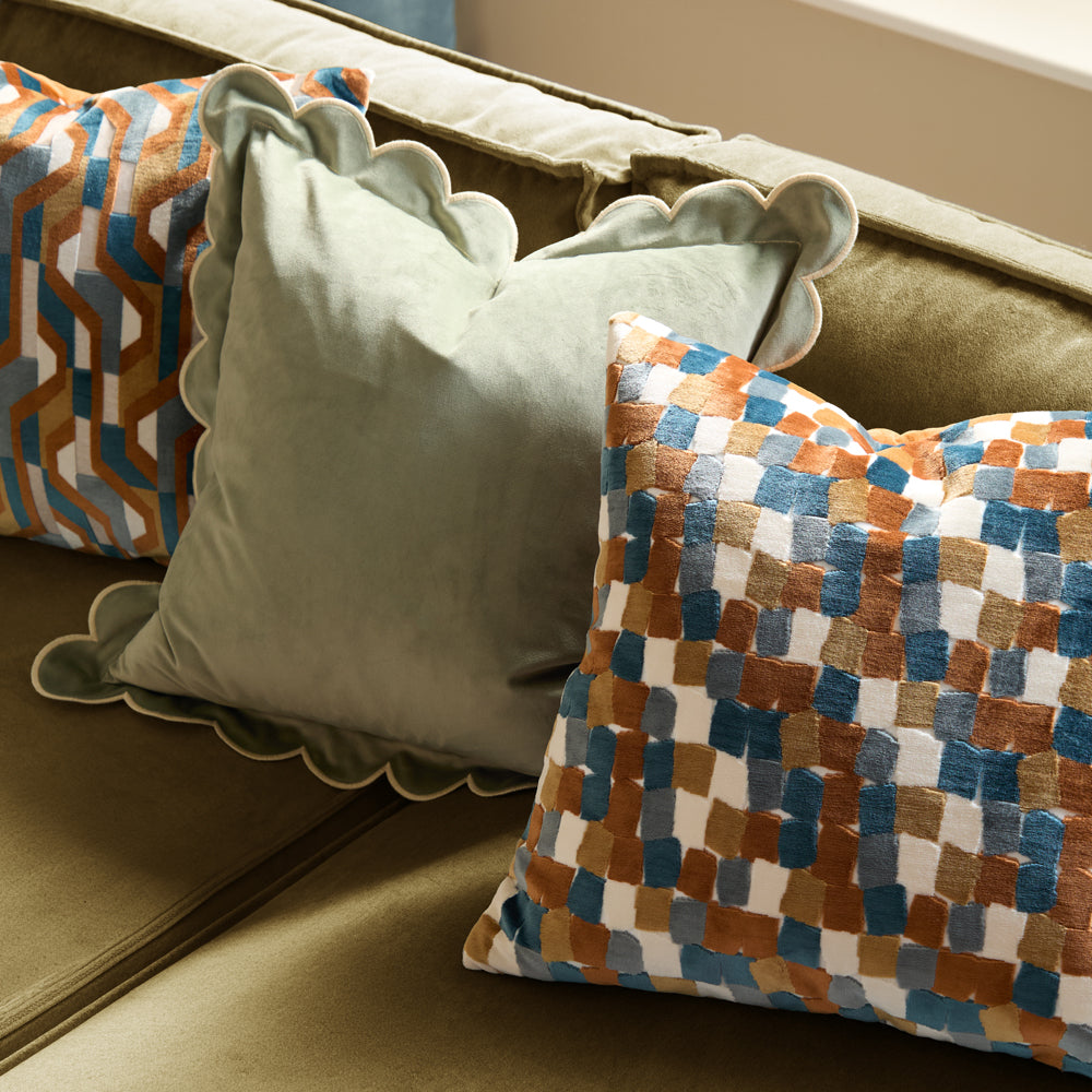 Metro Blocks Velvet Jacquard Cushion Ginger