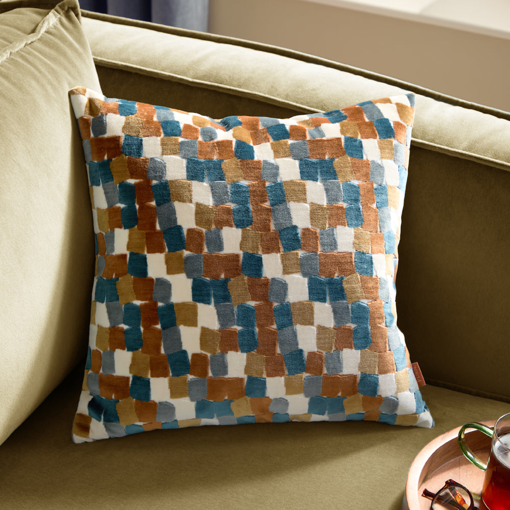 Abstract Orange Cushions - Metro Blocks Velvet Jacquard Cushion Cover Ginger Furn