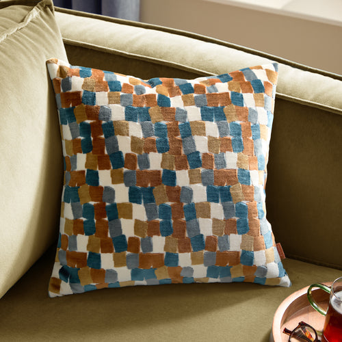 Abstract Orange Cushions - Metro Blocks Velvet Jacquard Cushion Cover Ginger Furn