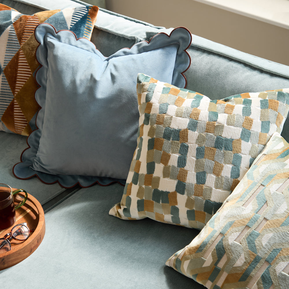 Metro Blocks Velvet Jacquard Cushion Green