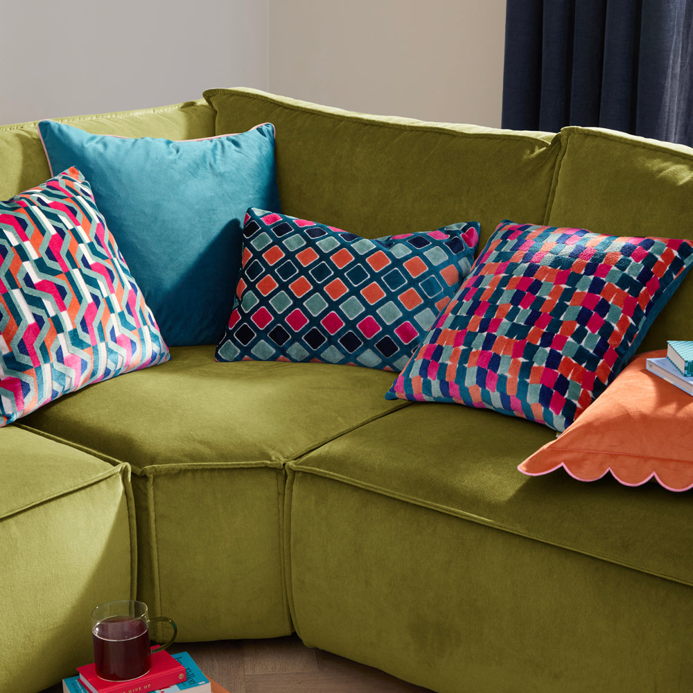 Metro Blocks Velvet Jacquard Cushion Multicolour