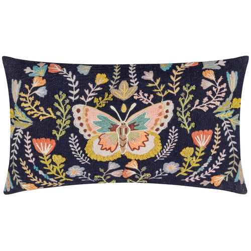 Animal Yellow Cushions - Mirrored Butterfly Embroidered Cushion Cover Midnight Wylder Nature