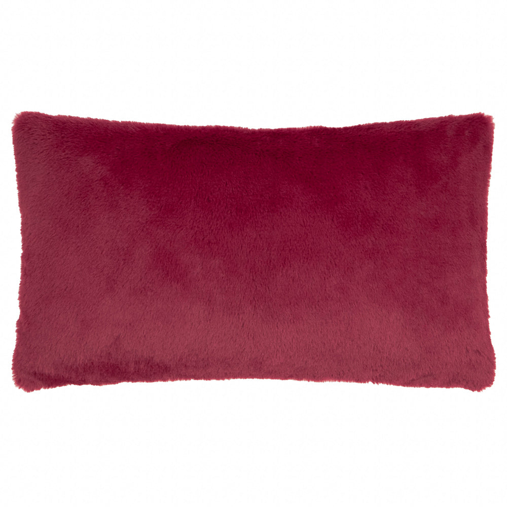 Merry Christmas Faux Fur Stripe Cushion Burgundy/Pink