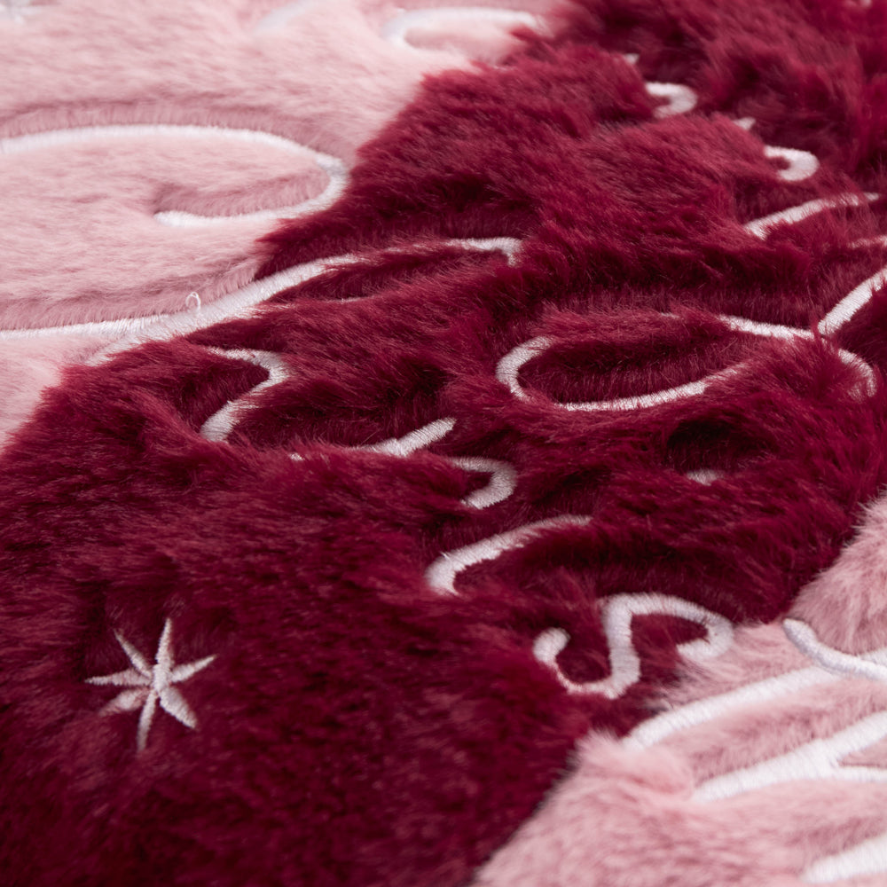 Merry Christmas Faux Fur Stripe Cushion Burgundy/Pink