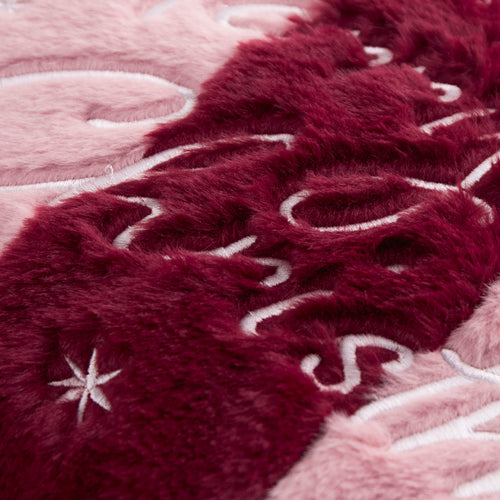 Merry Christmas Faux Fur Stripe Cushion Burgundy/Pink