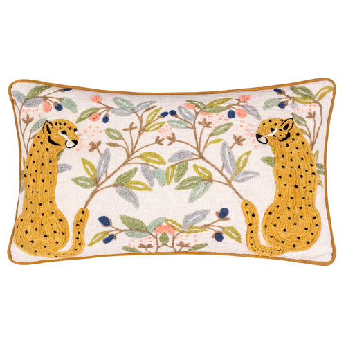 Animal Yellow Cushions - Mirrored Cheetah Embroidered Cushion Cover Multicolour Wylder Tropics