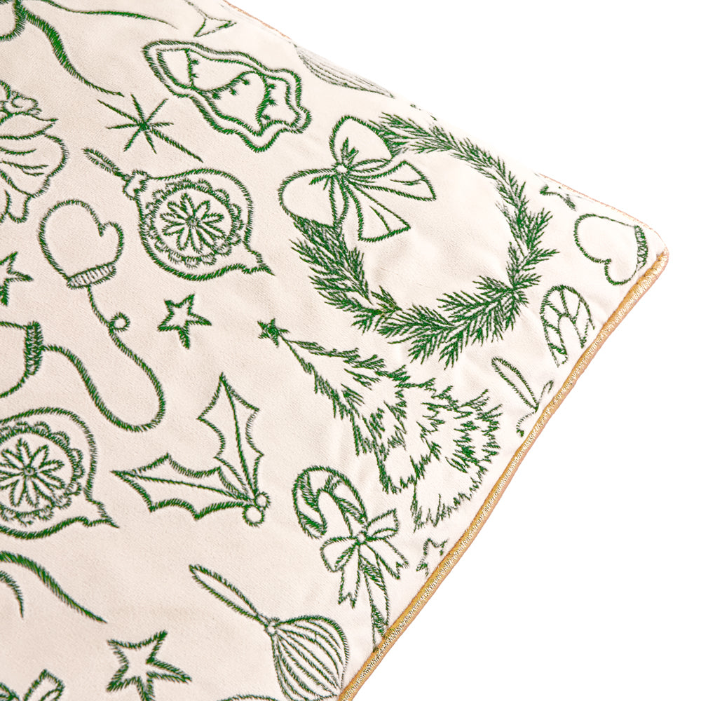 Merry Christmas Velvet Cushion Ecru/Dark Green