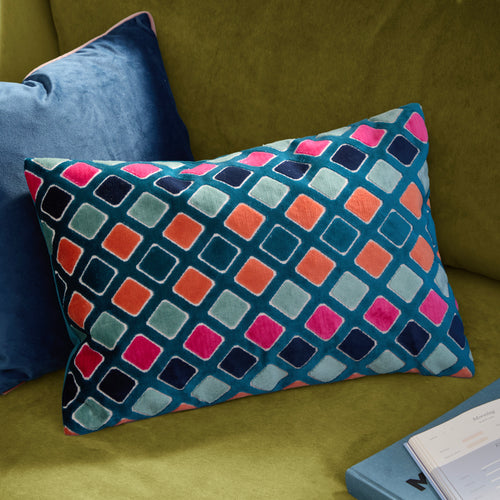 Geometric Multi Cushions - Metro Diamond Velvet Cushion Cover Multicolour Furn