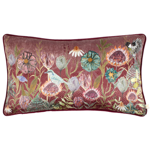 Floral Purple Cushions - Meadow Bloom Blossom Garden Printed Chenille Cushion Cover Mauve Wylder