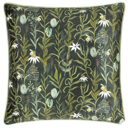 Floral Multi Cushions - Meadow Bloom Repeat Printed Chenille Cushion Cover Multicoloured Wylder