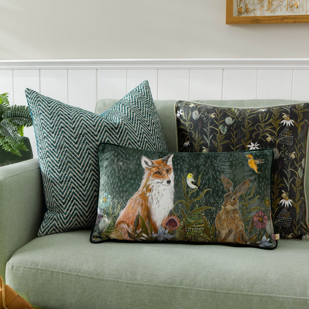 Meadow Bloom Repeat Printed Chenille Cushion Multicolour