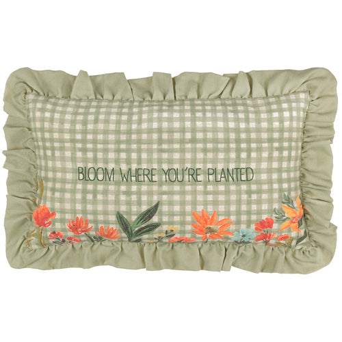 Check Green Cushions - Meadow Haze Embroidered Ruffle Cushion Cover Green furn.