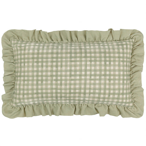 Check Green Cushions - Meadow Haze Embroidered Ruffle Cushion Cover Green furn.