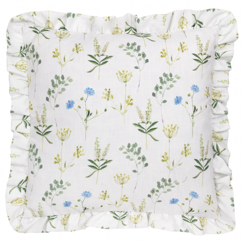 Meadow Ruffle Floral Cushion White/Cornflower