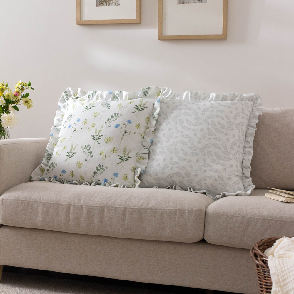 Meadow Ruffle Floral Cushion White/Cornflower