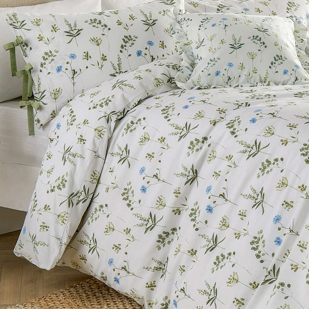 Meadow 100% Cotton Floral Duvet Cover Set White/Cornflower