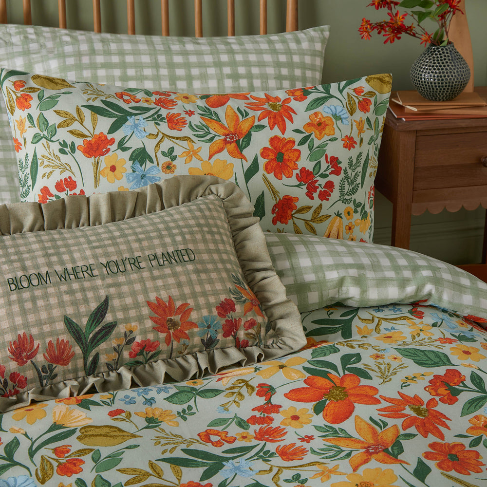 Meadow Haze Printed Duvet Cover Set Green