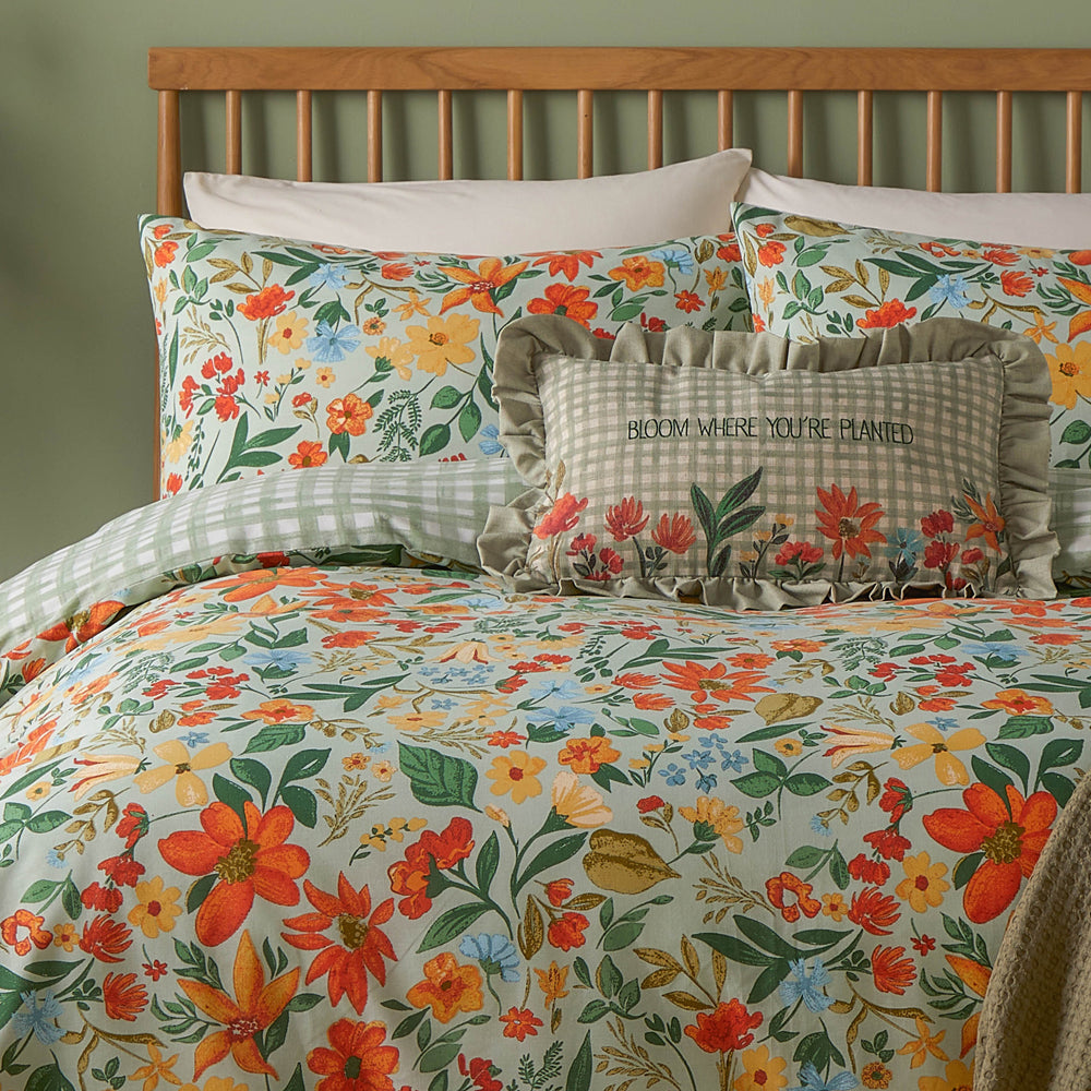 Meadow Haze Printed Duvet Cover Set Green