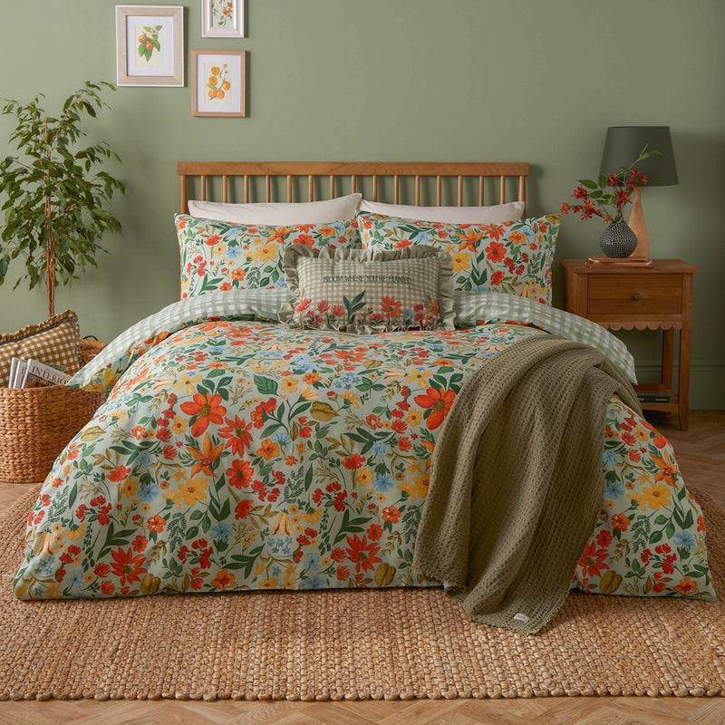 Check Green Bedding - Meadow Haze Printed Duvet Cover Set Green furn.