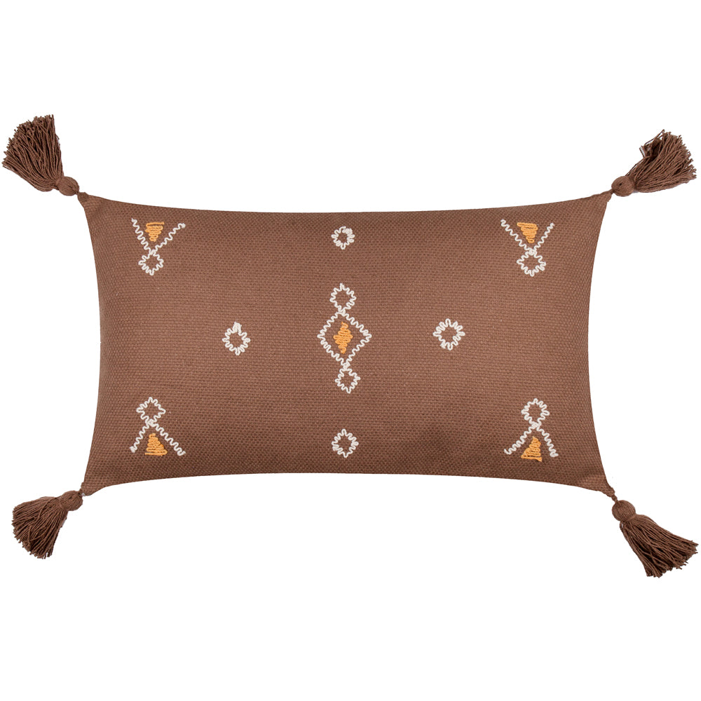 Meare Embroidered Cotton Cushion Cocoa