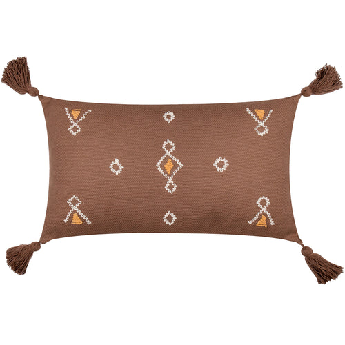 Geometric Brown Cushions - Meare Embroidered Cotton Cushion Cover Cocoa Yard