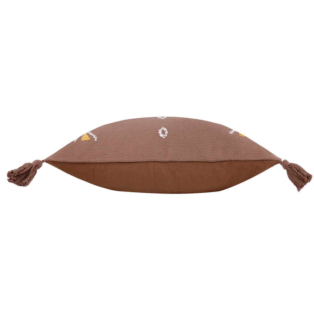 Meare Embroidered Cotton Cushion Cocoa