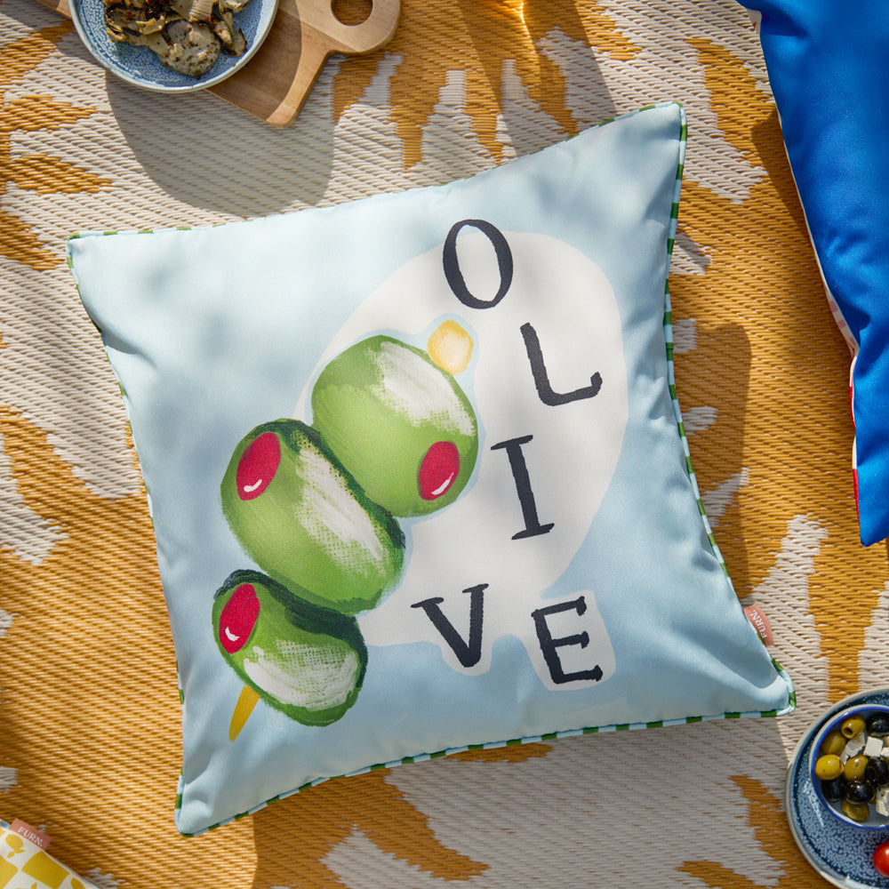 Striped Green Cushions - Mediterranean Olive Outdoor Cushion Cover Olive/Blue Furn