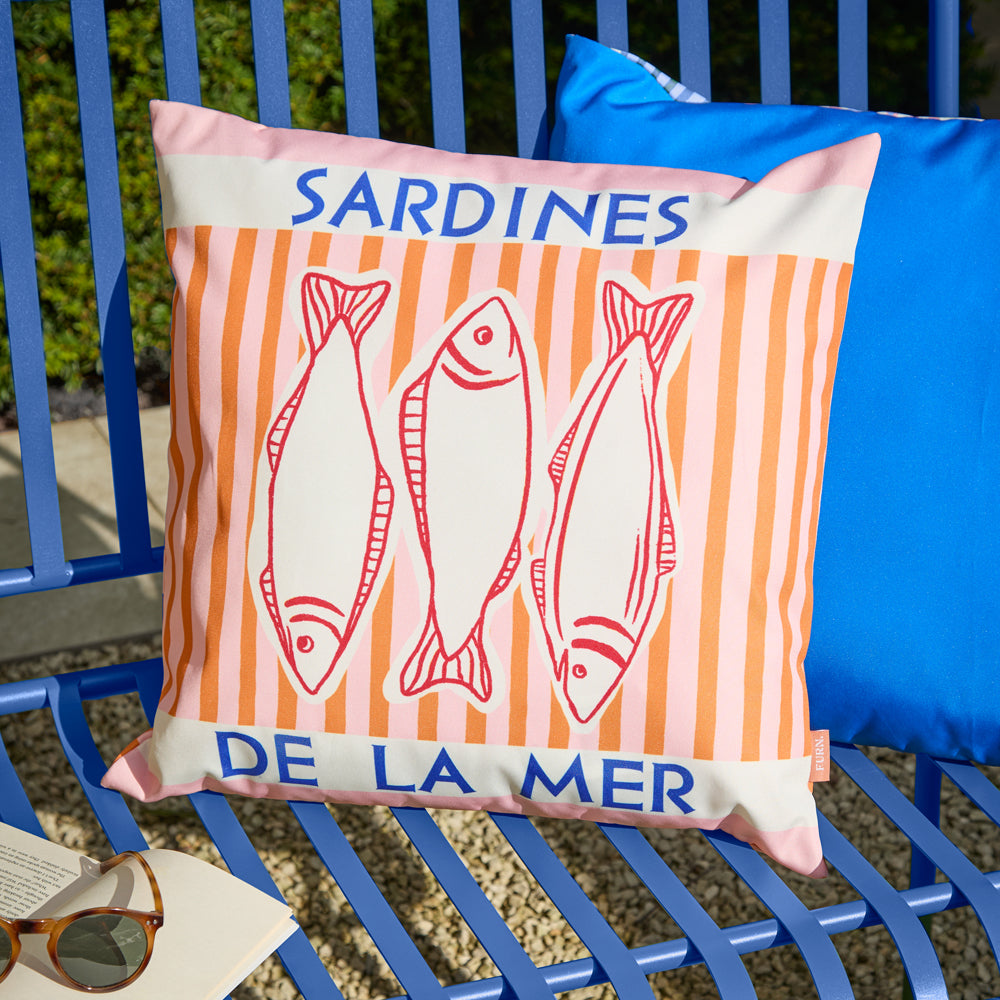Check Pink Cushions - Mediterranean Sardines Outdoor Cushion Cover Pink/Orange Furn