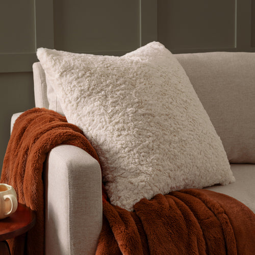 Plain White Cushions - Megeve Faux Fur Cushion Cover Ecru furn.