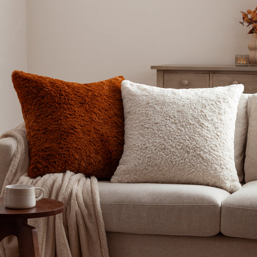 Plain White Cushions - Megeve Faux Fur Cushion Cover Ecru furn.