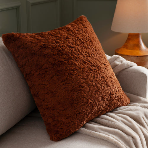 Plain Orange Cushions - Megeve Faux Fur Cushion Cover Rust furn.