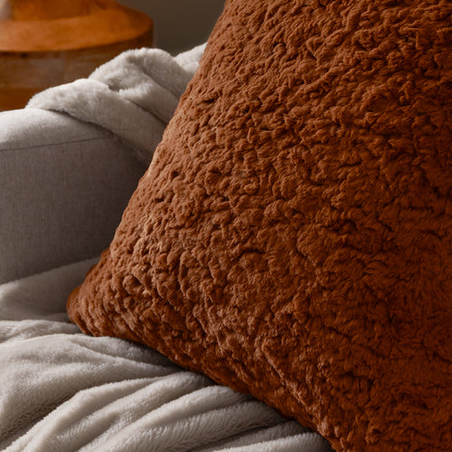 Plain Orange Cushions - Megeve Faux Fur Cushion Cover Rust furn.