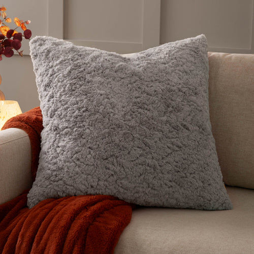 Plain Grey Cushions - Megeve Faux Fur Cushion Cover Slate furn.