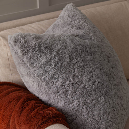 Plain Grey Cushions - Megeve Faux Fur Cushion Cover Slate furn.