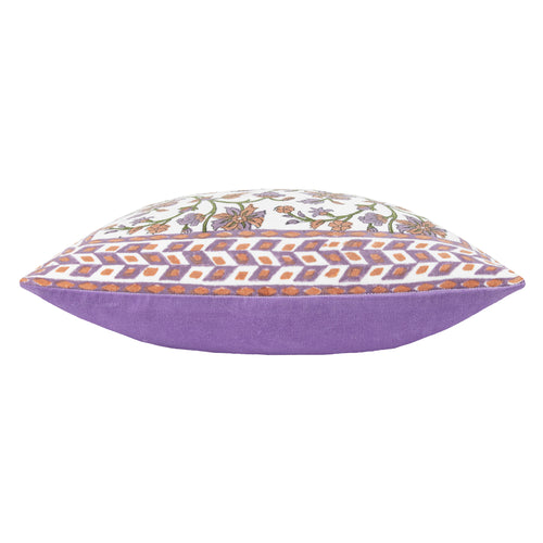 Floral Purple Cushions - Mentera Cotton Velvet Cushion Cover Lilac/Coral Paoletti