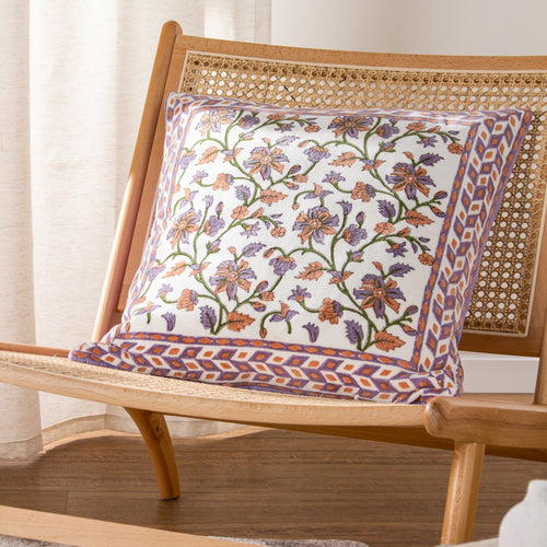 Floral Purple Cushions - Mentera Cotton Velvet Cushion Cover Lilac/Coral Paoletti