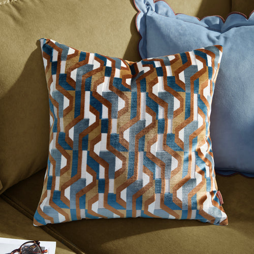 Geometric Orange Cushions - Metro Prism Velvet Cushion Cover Ginger Furn